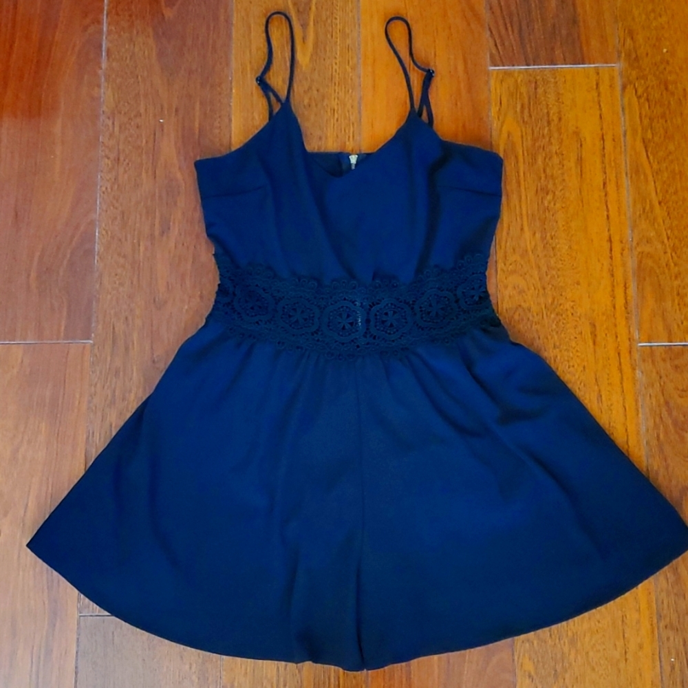 Black lace embroidered romper